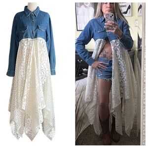 Upcycled Denim and Lace Boho Duster